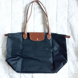 LONGCHAMP Le Pliage Used Large Black Shopper Nylon Tote